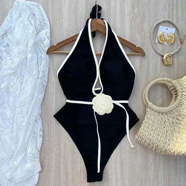 Floral One Piece Swimsuit New Halter Bandage Swimwear Women Swimsuit Bathing Suit Beachwear Monokini Female Swimming SuitsT260604