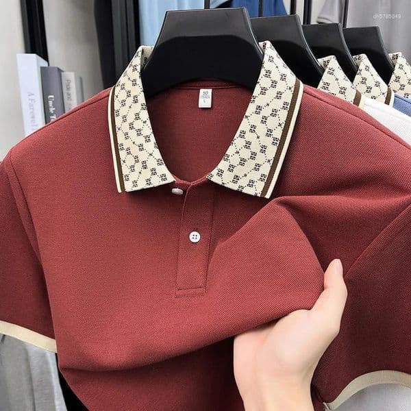 Men's Polos Luxury Brand Short Sleeve Polo Shirt Men Summer Trendy Letter Printed Lapel Korean Casual Breathable Comfortable Cotton T-shirt
