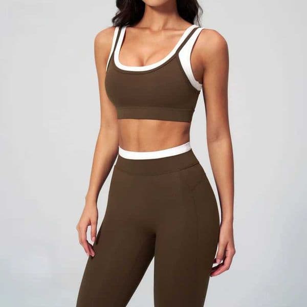 Womens Gym Clothing Color-Block Nude Feel Yoga Suit Ribbed High-Waist Outdoor Casual Versatile Fitness Sports Sets 2 Pieces Set C260604
