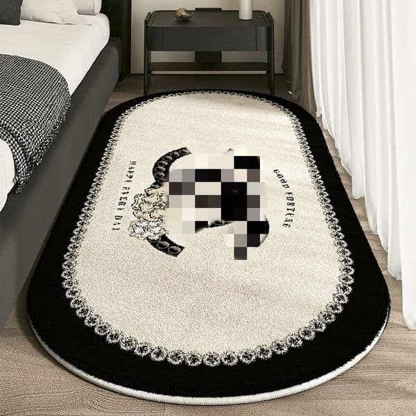 Luxury French Style Faux Cashmere Bedside Rug Fluffy Non-Slip Bedroom Carpet Modern Black and White Letter Printed Living Room Area Mat Easy Clean