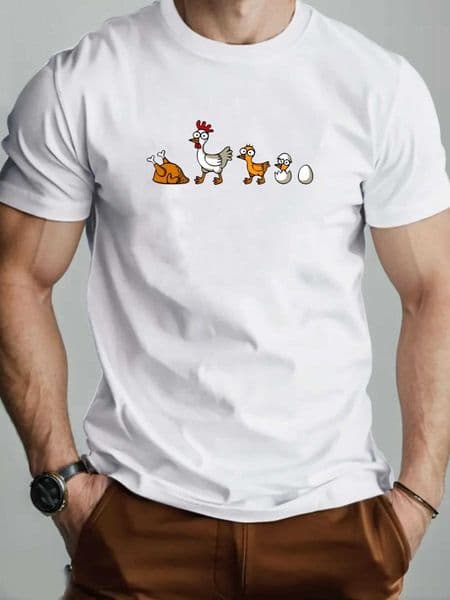 New Men Summer Trendy Chicken-patterned Casual Loose T-shirt Made of 100 Pure Cotton Soft and Comfortable Fabric Trendy D260604