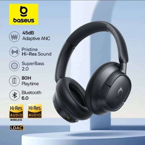 Baseus EH10 NC ANC Wireless Headphones 45dB Adaptive Hybrid Noise Cancelling Headsets Hi-Res LDAC Headphone Bluetooth 6.0 80Hrs W260604