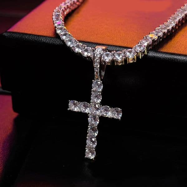 Fashion Simple Bling Cross Jewelry Iced Out Cubic Zirconia Diamond 18k White Gold Plated Cross Pendant Necklace For Men Women 260604