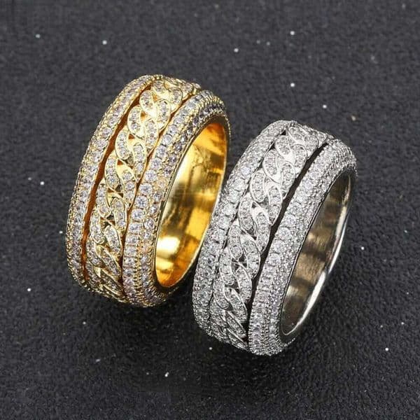 Hip Hop Band Gold Plated sier Champion Rotatable Rings for Men Iced Out Moissanite Dia Ring Jewelry