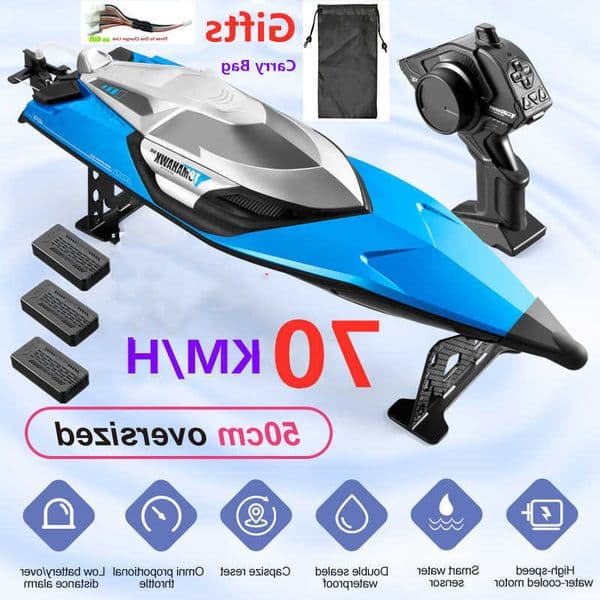 70KM/H High Speed 50CM Big 200M Remote Control Ship Boat Rowing Waterproof Capsize Reset RC Racing Boat Speedboat Add Carry Bag L260606