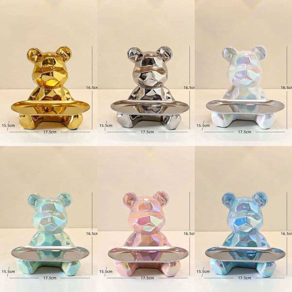 Coin Ceramic Ornament Geometric Bear Bank Home Living Room Desktop Remote Control Key Storage Tray Decorative Statue Gift 26H0209 Y260604
