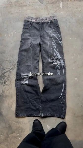 Printed loose jeans retro low-waist hip-hop leopard print toe ripped jeans wide-leg pants 2K clothes men and women casual pants 260604