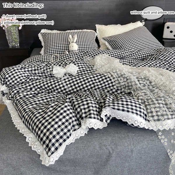 3pcs Black white plaid Duvet cover 1Duvet Cover 2Pillowcase Without Core lace Bedding Soft ComfortableT260604