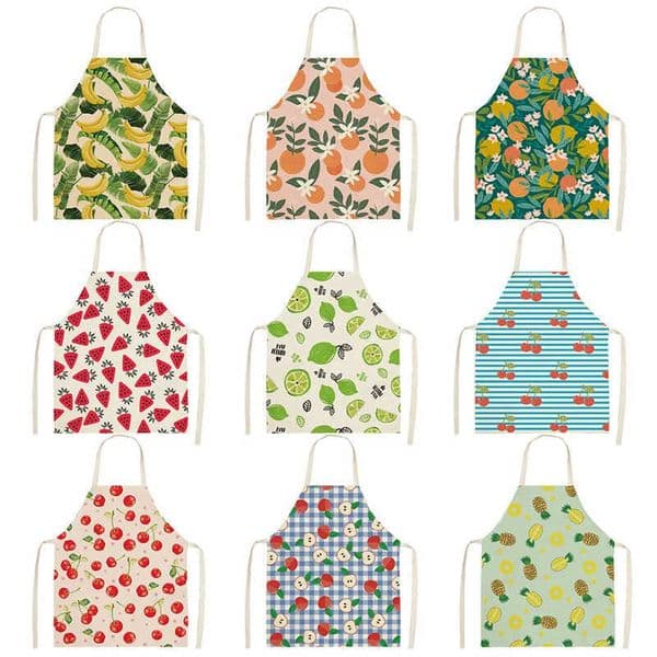 Orange Fruit Cotton Linen Apron Cherry Lemon Printed Kitchen Women Baking Waist Bib Home Cooking Sleeveless Pinafore Delantal C260604