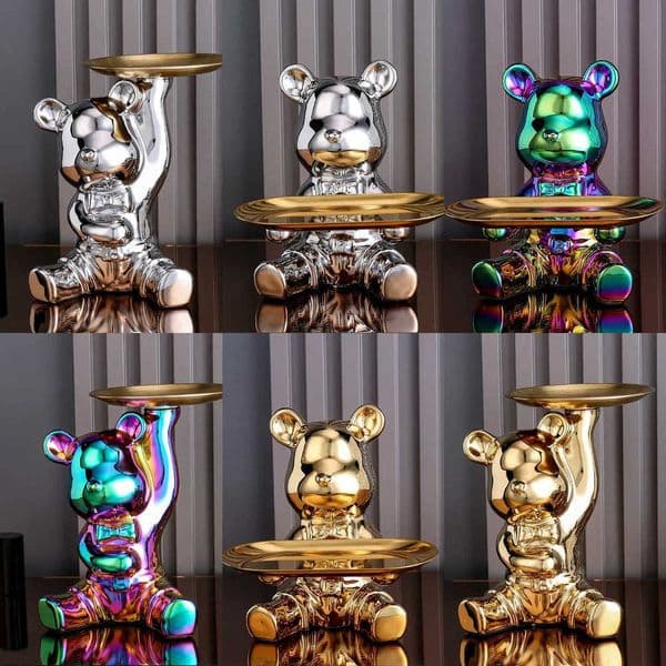 Colorful Ceramic Home Plating Decor Bear Storage Box Home Living New Room Desktop Tray Decorative Statue Money Box Ornaments T260512 Y260604