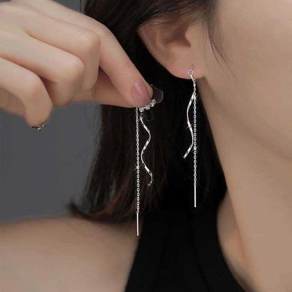 Silver Color Wave Long Korean Tassel Threader Earrings for Women Elegant Simple Long Chain Drop Earring Wedding Jewelry Gift M260604