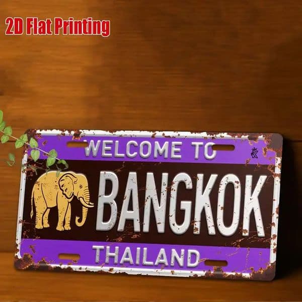 2D Flat 1pc Vintage Thai License Plate Bangkok Thailand Purple and Golden n Large Size 118x59 Inches 30x1 260601