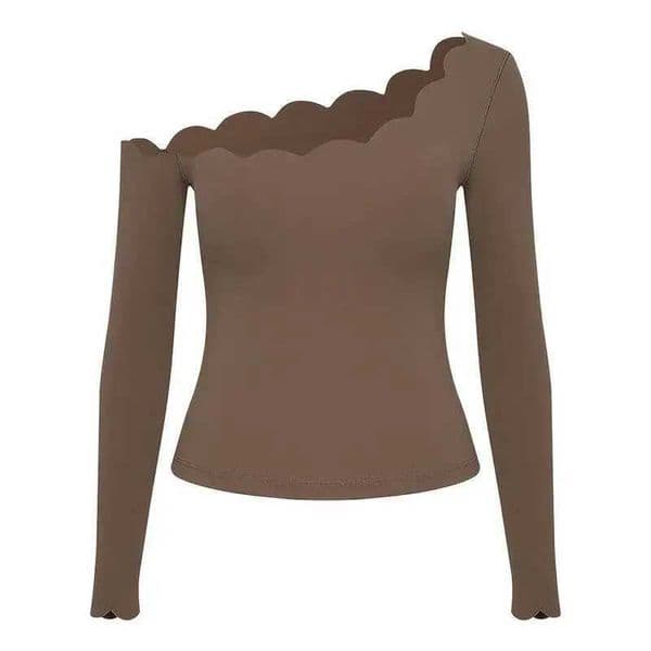 PMWRUN 2 Piece Women Yoga Set Off Shoulder Scallop Trim Long Sleeve High Waisted Soft Breathable For Gym Yoga Pilates Daily Wear C260604