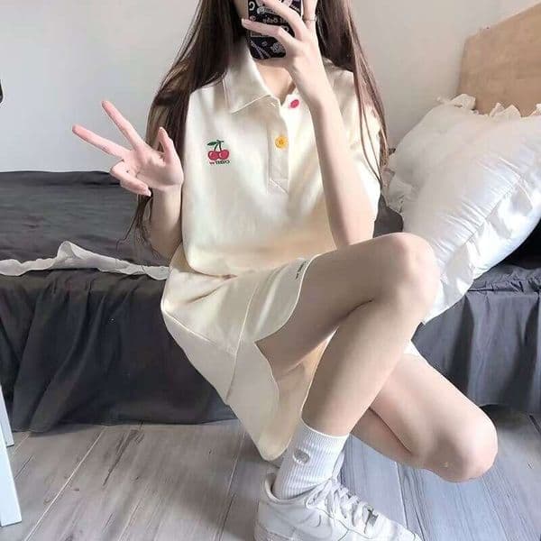 Trendy Polo Collar Sports Suit For Women Summer Casual Loose Short-Sleeve Running Shorts Two-Piece Set
