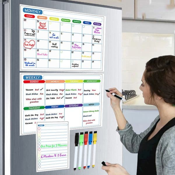 Magnetic Calendar For Fridge Monthly Weekly Planner Whiteboard Table Sticker Message Board Menu w260601