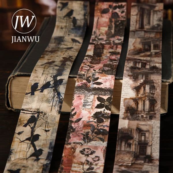 JIANWU Memories on Paper Series Vintage Plant Flower Landscape Material Collage Washi Tape Creative DIY Journal Stationery 260605