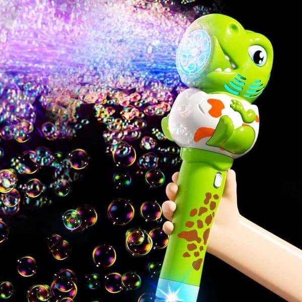 6 Holes Automatic Dinosaur Bubble Gun Machine Toys For Kids Handheld Lights Soap Blowing Outdoor Wedding Party Toy Games Gifts T260602