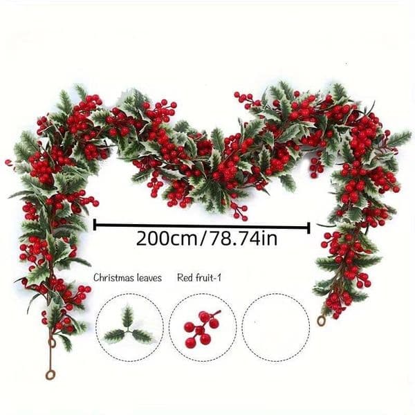 Artificial Tree With Red Berry Christmas Garland, Suitable For DIY Use In Homes, Apartments, And Offices