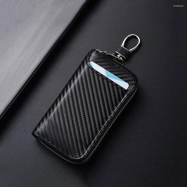Key Wallets PU Leather Keychain Bag Carbon Fiber Retro Car Portable Mini Keys Pouch