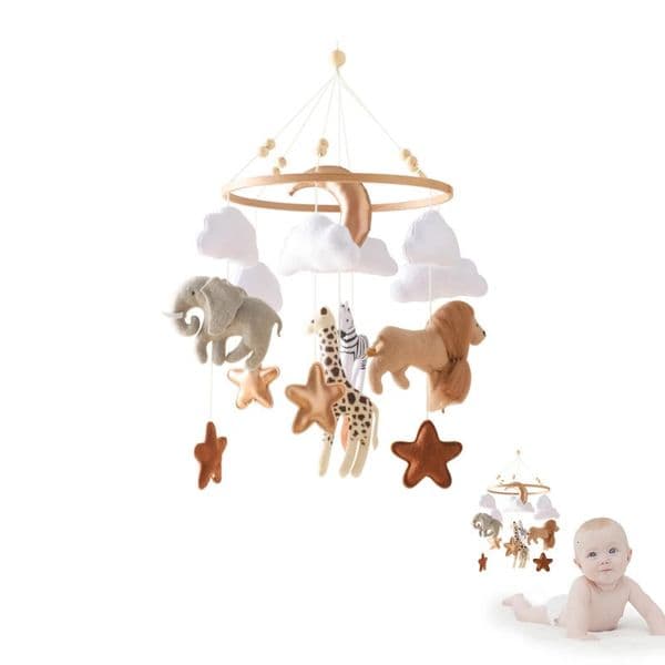 Crib Mobile Bed Bell Wooden Baby Rattles Soft Felt Cartoon Animal born Music Box Hanging Toy Bracket Gifts 260605