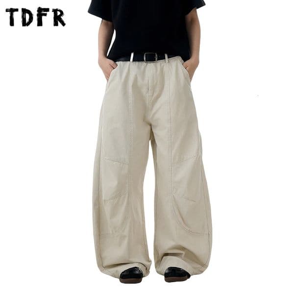 Retro Spliced Cargo Pants Mens Distressed Summer Streetwear Loose Wide Leg Trousers Men ARC3DJEANS 260605