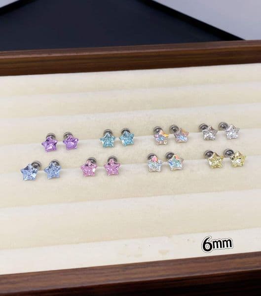 6mm S925 Mossanite star stud earrings girls white baby pink diamond earrings woman Luxury Designer 316L stainless steel silver summer Party holiday jewelry gift box