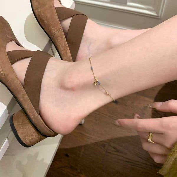 Burnt-Blue Floral Traditional Anklet for Women 2026 New Model New Chinese Style Foot Jewelry Exquisite and Versatile High-End Accessory L260603IMQG