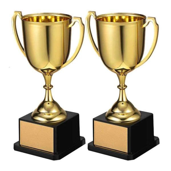 2Pcs Winner Cup Gold Plated Design Sports Recognition Award for Soccer Dance Competition Events Plastic Trophy W260605