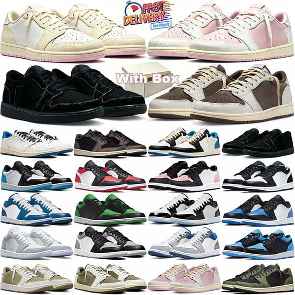 with box free shipping travi scottt 1 1s basketball shoes men women designer sneakers low outdoor trainers athletic sports shoe black Olive Brown travis discount