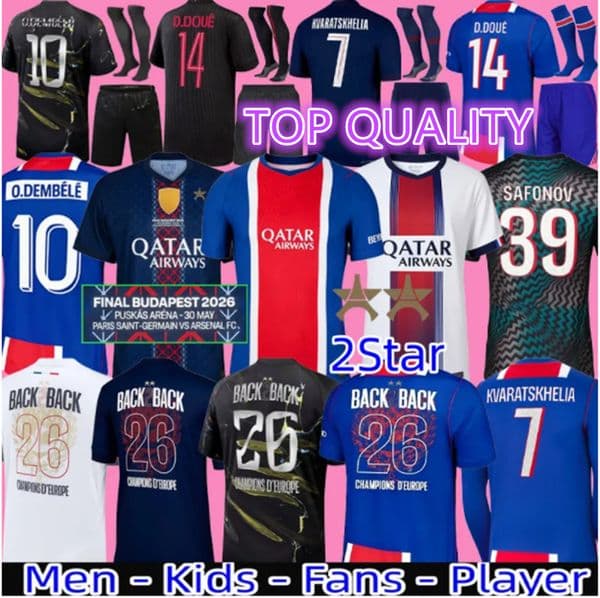 26 27 PSGES O.DEMBELE D.DOUE soccer jerseys pAris ZABARNYI HAKIMI KVARATSKHELIA JOAO NEVES BARCOLA hommes enfant 2025 2026 psgjerseys man football shirt kids kit