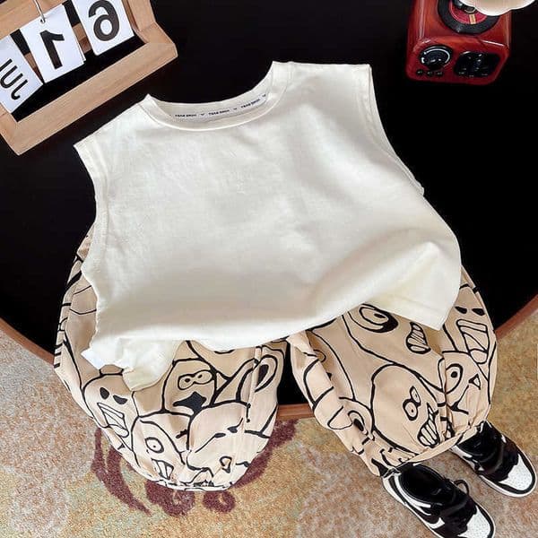 Cotton Boys Girls Summer Children Clothes Set Printe Vest Shorts Toddler Baby Clothing Kids Tracksuit Infant Casual Set M260605