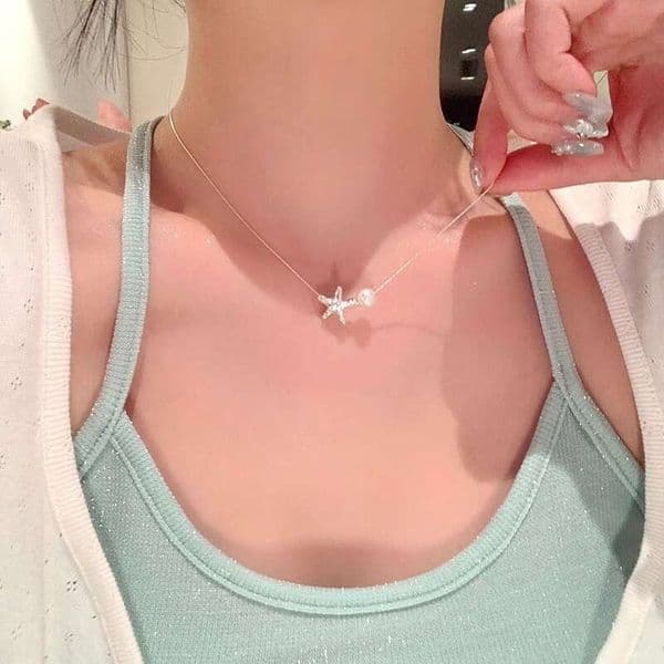Designer Jewelry Luxury Jewelry Korean-Style Minimalist Starfish Pearl Necklace For Women, Unique Niche Design Clavicle Chain, Exquisite And Versatile Po