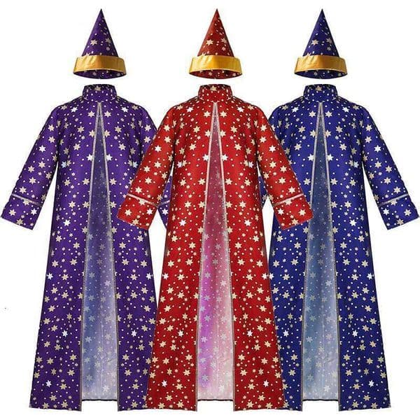 Men Magic with Blue Robe Cloak Hat Star Moon Magician Wizard Cosplay Costume Adult Role Playing Clothing