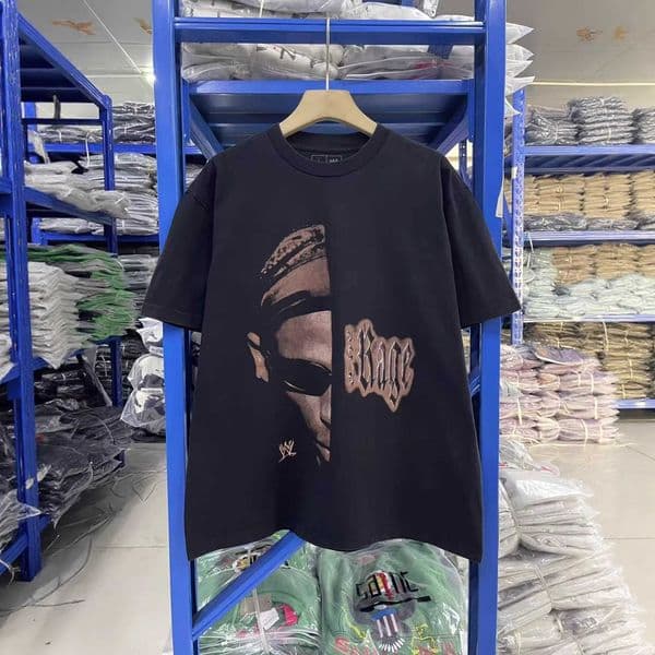 2026 American Spring/Summer High Street Fashion Brand Portrait And Letter Print Washed Distred Unisex Casual Short-sleeve T-shirt