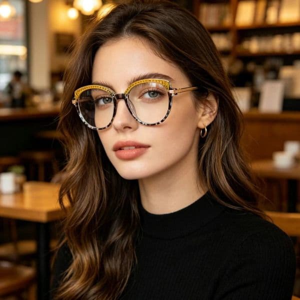 Fashionable Stylish Women's Unique Color-Blocked Anti-Blue Light Casual Versatile Trendy Flat Glasses Frame