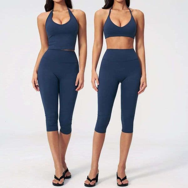Yoga 2PCS Sports Set Short Sleeve Fitness Outfits Women Tracksuit Workout Clothes Running Capri Pants Gym Suit Athletic Wear 26Y0605