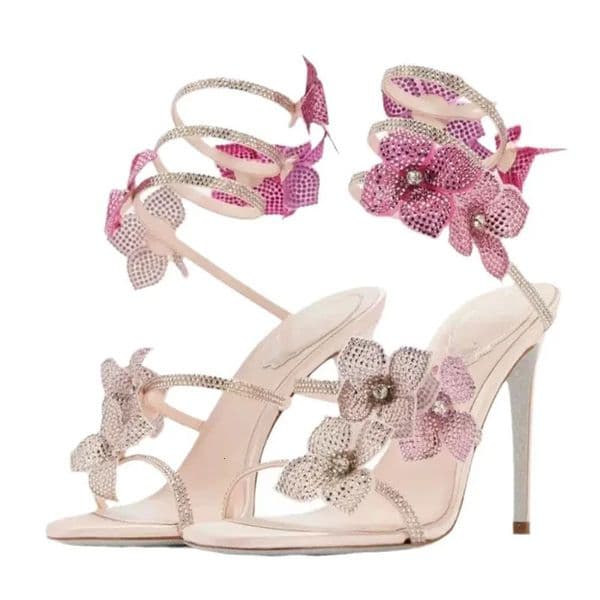 Eilyken Sexy CRYSTAL Flower Thin High Heels Women Sandals Street Style Narrow Band Ankle Strap Pole Dancing Ladies Shoes 260601
