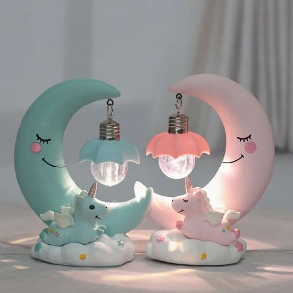 Luxury room Designer Decor LED Night Resin Moon Unicorn Cartoon Baby Lamp Romantic Bedroom Decor For Children Kid Girl Toy Children's Gift C 11