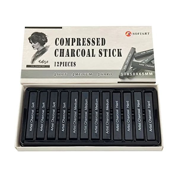 12 Pcsbox Square Sketch Charcoal Stick Compression Drawing Chalk Strips Student Art Painting Supplies 260605