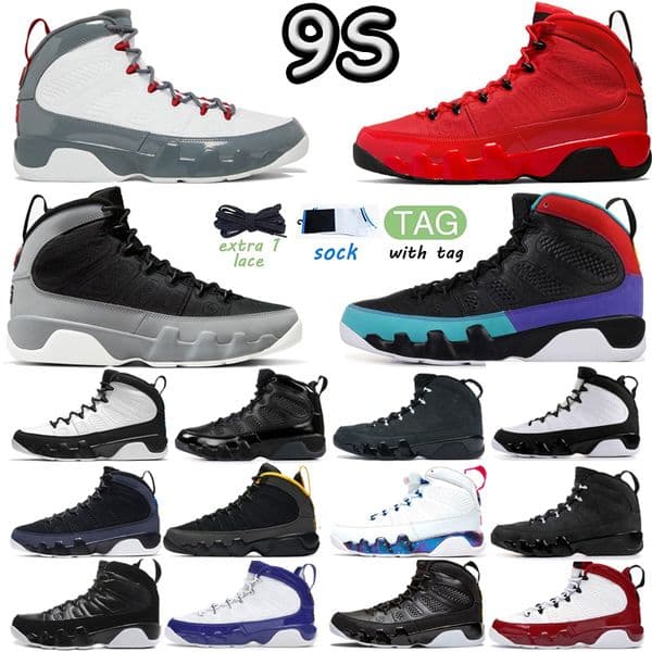 Men 9 Retro OG Basketball Shoes 9s Fir Red Particle Grey Racer University Blue Gold Bred Patent Anthracite Mens Trainers Outdoor Sports Sneakers 40-47