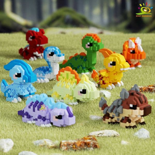 model HUIQIBAO Dinosaur MOC Colorful Micro Building Block Triceratops Tyrannosaurus Diamond Brick Toy for Children Desk Decor M260608