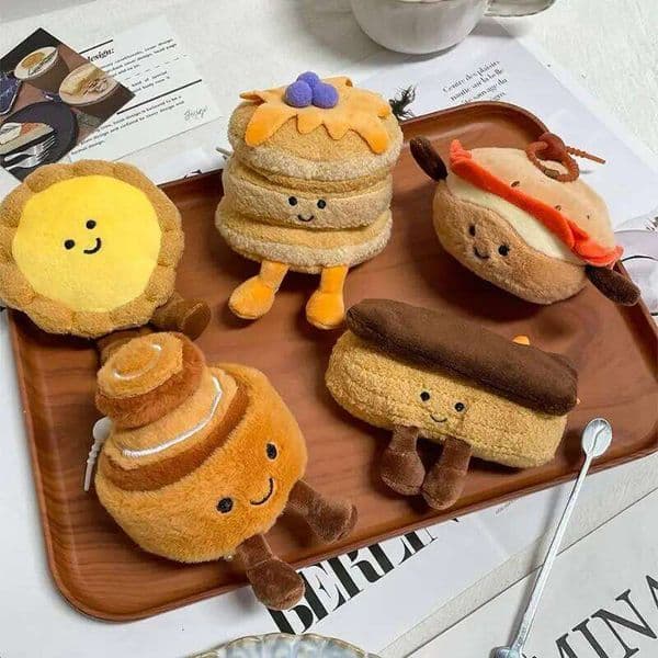 Cute Afternoon Tea Gourmet Series Plush Keychain Simulated Egg Tart Bread Stuffed Doll Backpack Decorative Pendant Gifts 26L0605