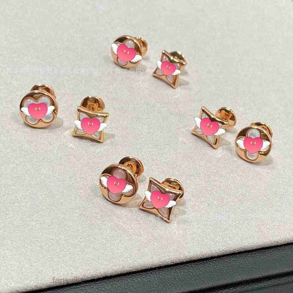 lvs lvness lousi louise earrings designer for women V-shaped earrings diamond-shaped four-leaf clover asymmetrical AB earrings rose pink and white mother-of-pearl