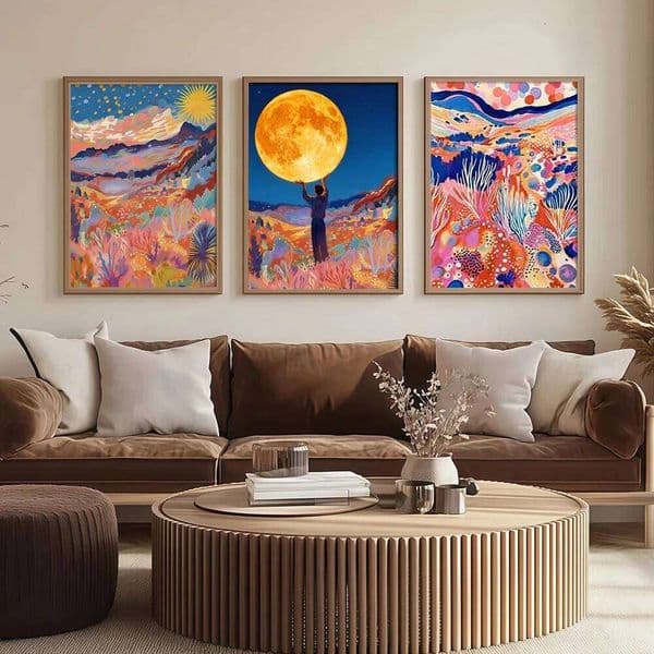 Abstract Illustration Posters Distant Mountain Flowers Colorful Nature Landscape Wall Art Murals Home Decorative painting 26Y0605