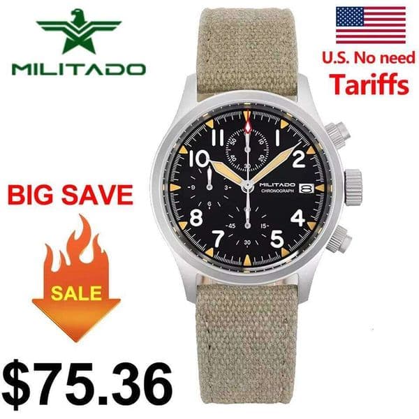 Militado ML1868KF Retro VK67 Quartz Chronograph Stainless Steel Case 3 Dial Waterproof 100M Multifunction Military Watch W260605