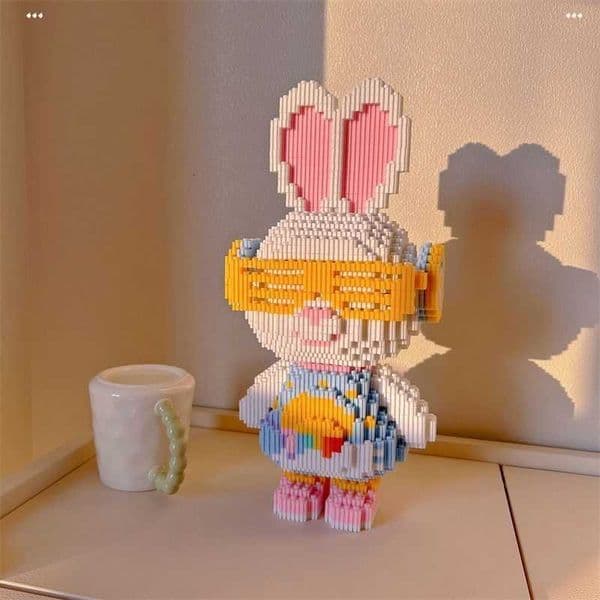 33CM DIY Mini Colorful NEW Rabbit 3D Model with Light Building Block Assembly Toy Cute Small Particle Puzzle Ornaments Kids Gift M260608