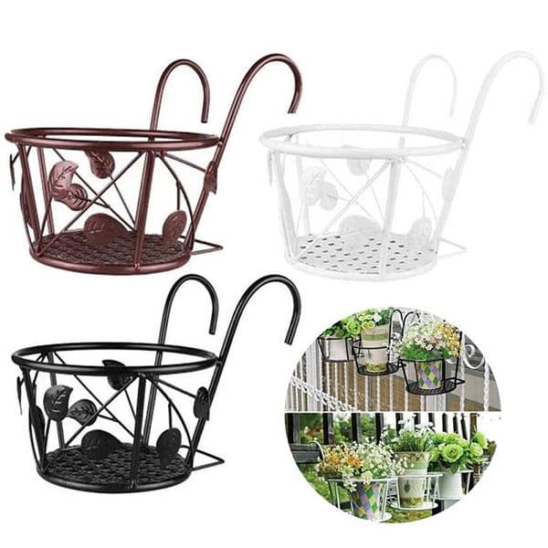 Outdoor Hanging Basket Plant Iron Racks Garden Decoration Fence Balcony Round Flower Pots Planter Stand Holder 260615
