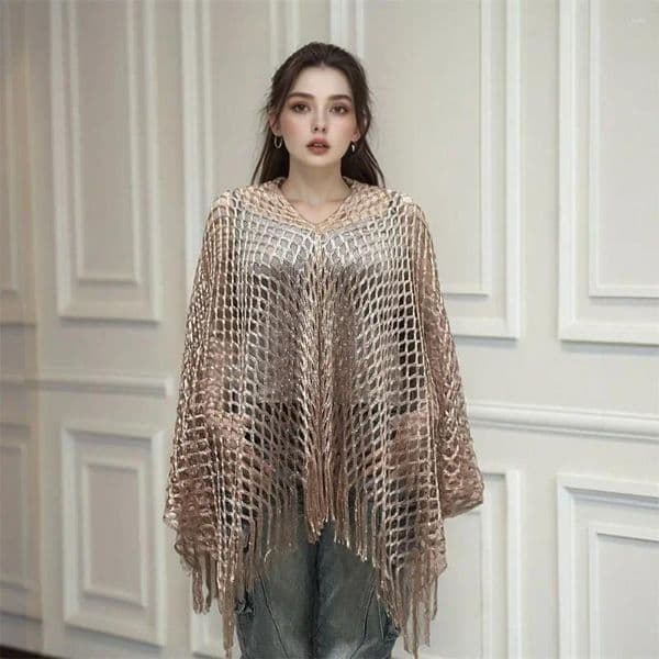 Comfortable Tassel Sunscreen Cover-up Loose Fit Crochet Bohemian Shawl Plus Size Casual Fishnet Swimsuit Cover Up Lady