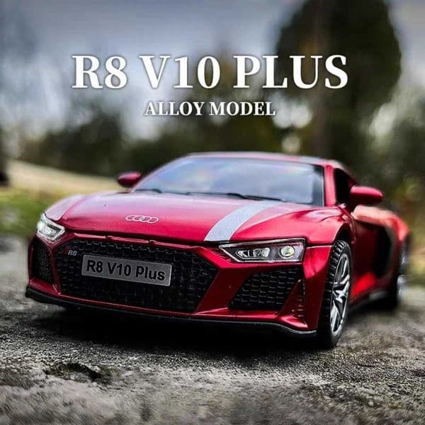 132 R8 V10 PLUS C260L Alloy Diecast Car Model Toys Sound Light Pull Back Doors Opened Rubber Tires Miniature Vehices Boys GiftsT260605