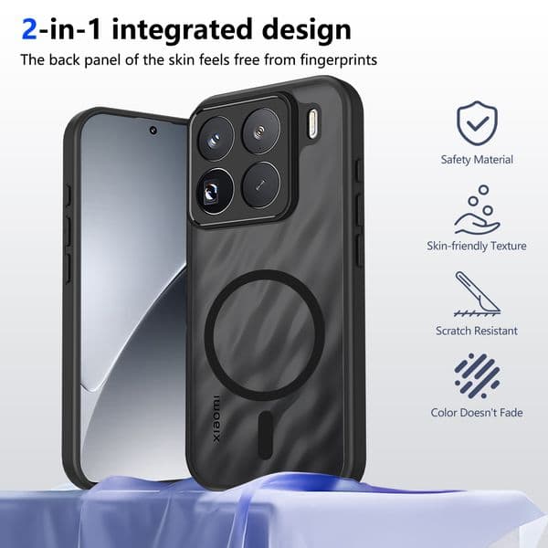 Black Frosted Magnetic Phone Case Suitable For Xiaomi 17T 15T 14T Pro Translucent Four Corner Airbag Anti Drop Protective Casing